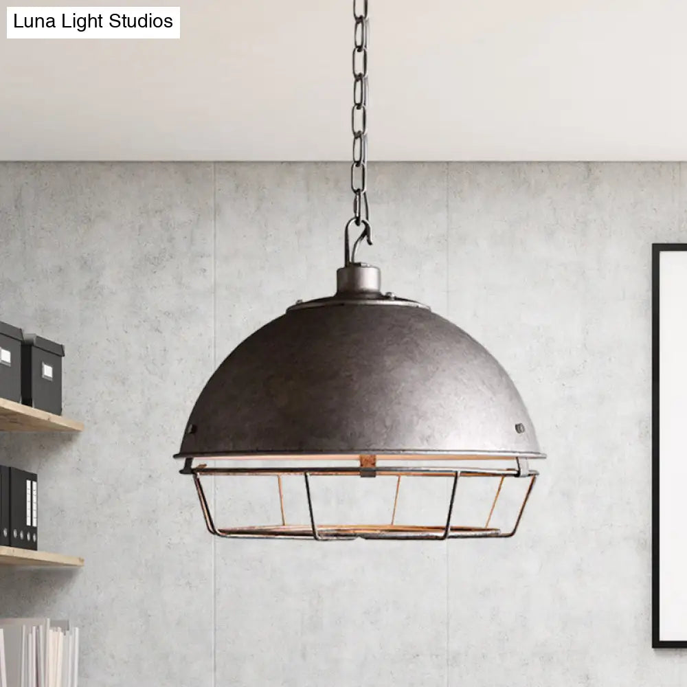 Iron Dome Farmhouse Dining Pendant Lamp With Cage - Black/Rust/Silver 1 Bulb
