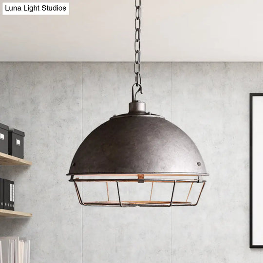 Iron Dome Farmhouse Dining Pendant Lamp With Cage - Black/Rust/Silver 1 Bulb