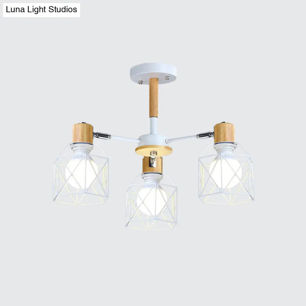 Iron Drum Wire Frame Chandelier - Modern Style Pendant Lighting In Black/White 3/6/8-Light For