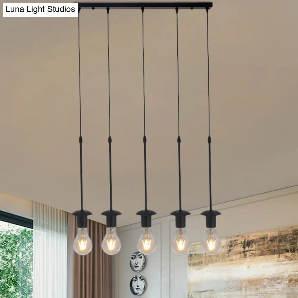Iron Exposed Bulb Drapes Ceiling Light Loft Pendant Lighting - Black 5/10 Heads Bistro Multi
