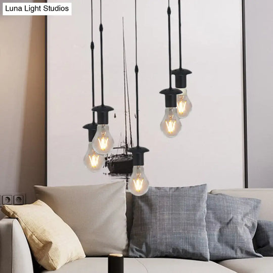 Iron Exposed Bulb Ceiling Light With 5/10 Heads In Black - Perfect For Loft Bistro And More
