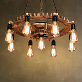 Iron Gear 9-Head Pendant Chandelier For Restaurant Kitchen Table - Industrial Style Light Fixture