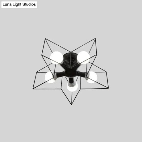 Iron Geometric Cage Flush Mount Lighting - Nordic Style 5-Head Fixture Black Ideal For Corridors
