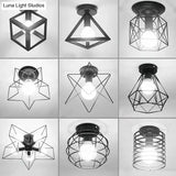 Iron Geometric Cage Flush Mount Lighting - Nordic Style 5-Head Fixture Black Ideal For Corridors