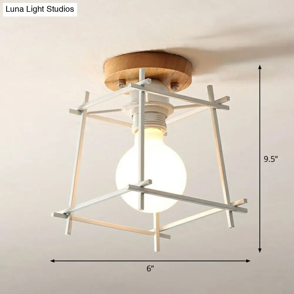 Iron Geometric Semi-Flushmount Ceiling Light For Entryways White / Square Plate