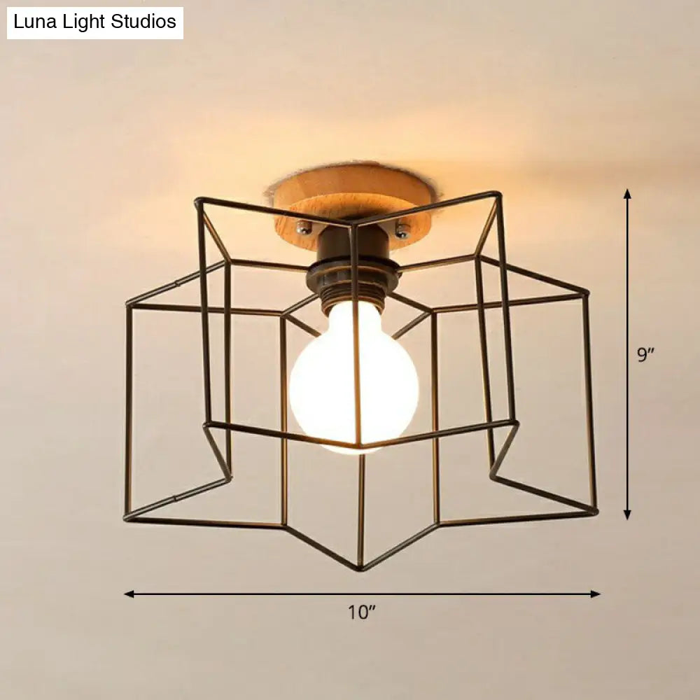 Iron Geometric Semi-Flushmount Ceiling Light For Entryways Black / Star
