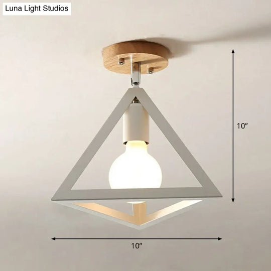 Iron Geometric Semi-Flushmount Ceiling Light For Entryways White / Triangle