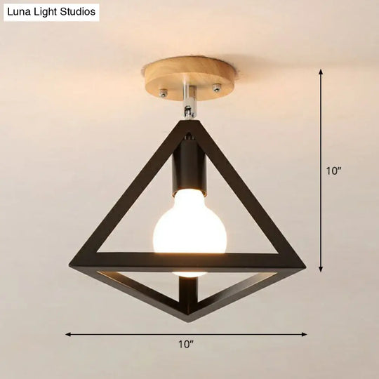 Iron Geometric Semi-Flushmount Ceiling Light For Entryways Black / Triangle