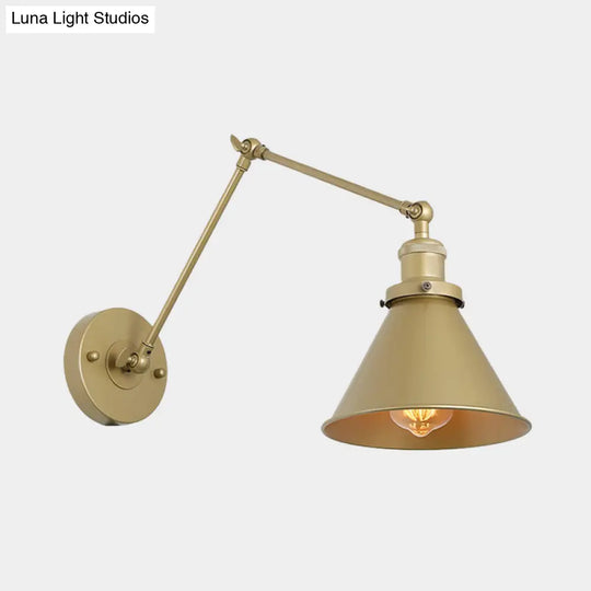 Iron Gold Finish Swing Arm Sconce Lamp - Industrial Plug-In Wall Mounted Light