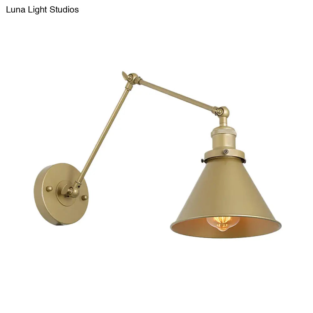 Iron Gold Finish Swing Arm Sconce Lamp - Industrial Plug-In Wall Mounted Light