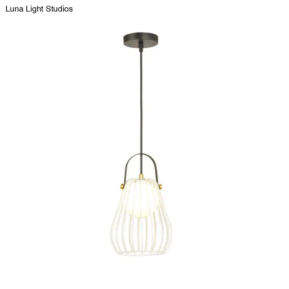 Iron Industrial Pear-Shaped Ceiling Pendant Light - Single Hanging Lamp For Bedroom White