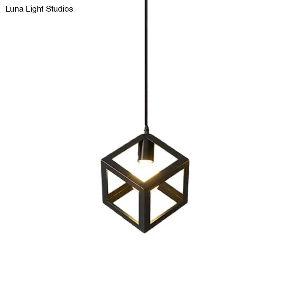 Industrial Black Iron Hanging Pendant Light With Multiple Shape Options / Square