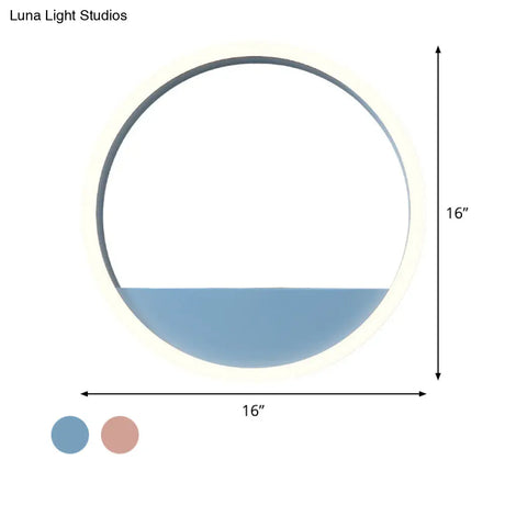 Iron Hoop Flush Mount Wall Light: Macaron Pink/Blue 12/16 Wide Led Sconce With Storage Rack