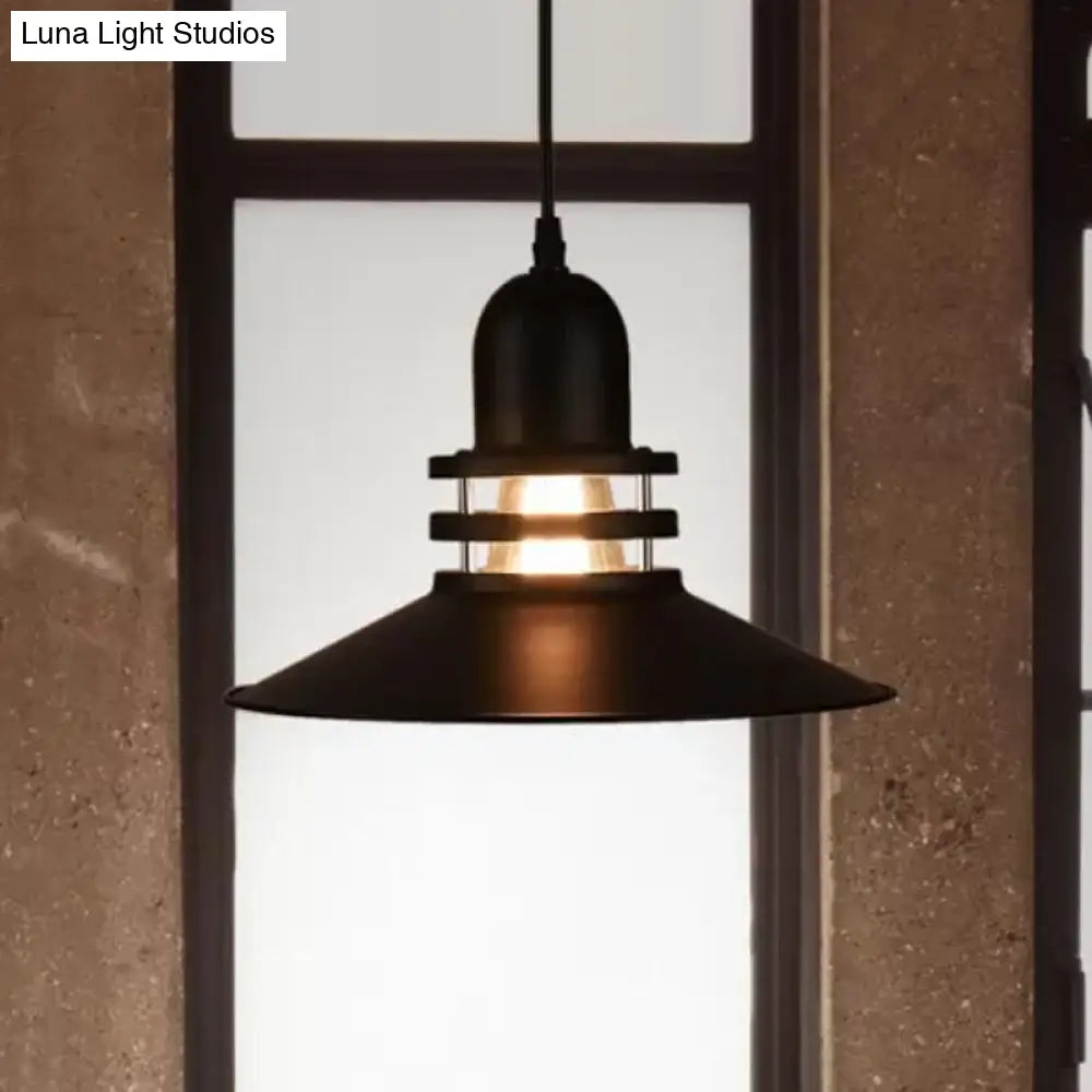 Iron Industrial Saucer Pendant Lamp - Cutout Design 1-Bulb Black Suspension Lighting