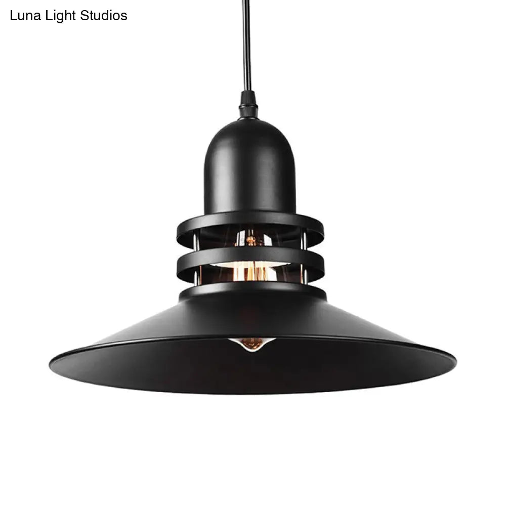 Iron Industrial Pendant Lamp With Cutout Design - Saucer Dining Table Light 1-Bulb Black Suspension