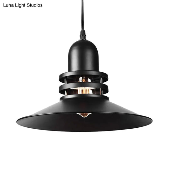 Iron Industrial Pendant Lamp With Cutout Design - Saucer Dining Table Light 1-Bulb Black Suspension