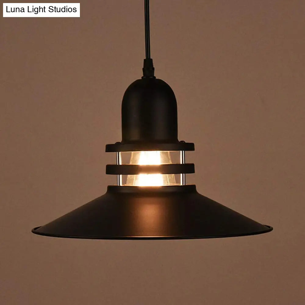 Iron Industrial Saucer Pendant Lamp - Cutout Design 1-Bulb Black Suspension Lighting