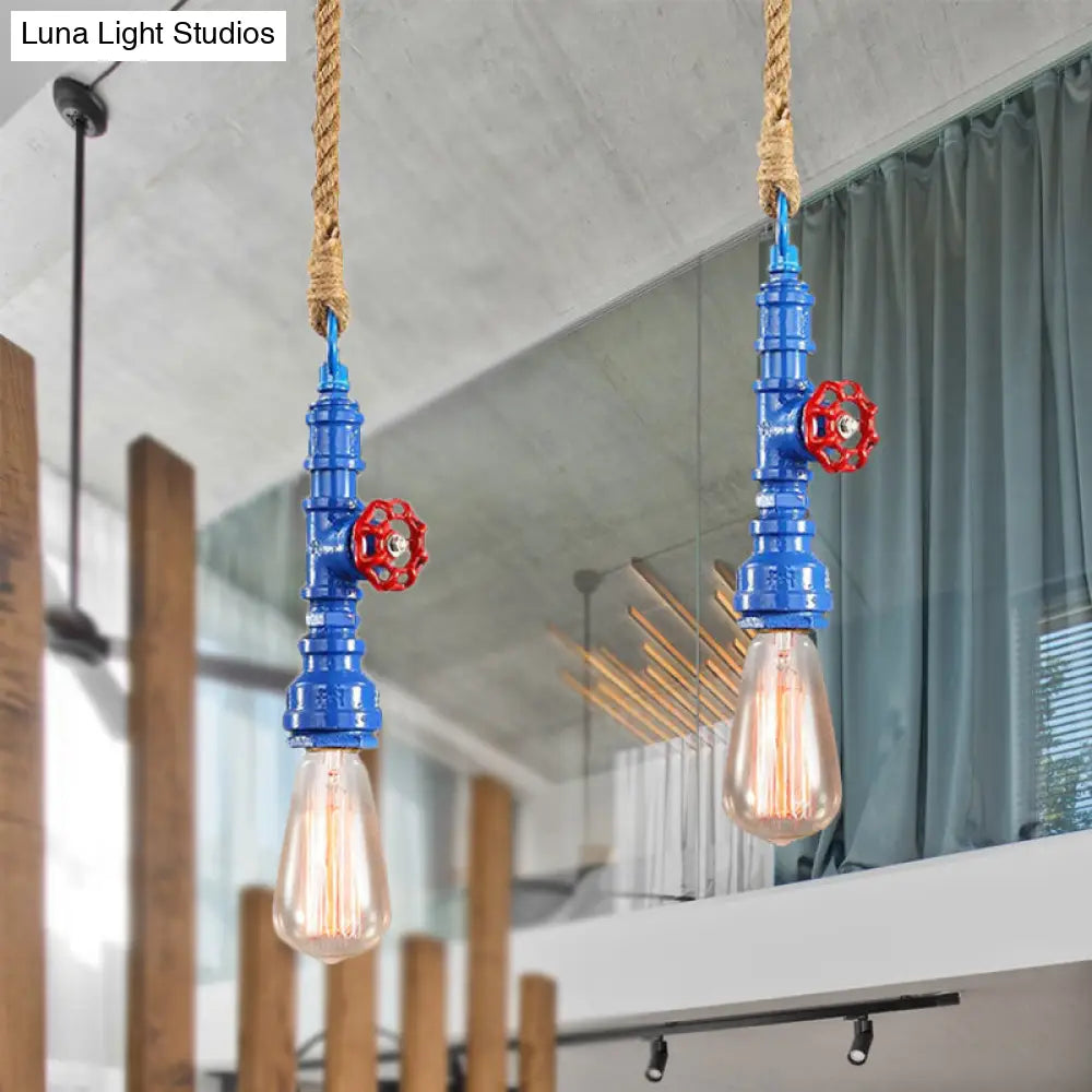 Iron Industrial Pipe Ceiling Light Fixture – Red/Blue Finish 1-Light Stairway Lamp