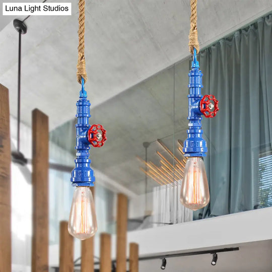 Iron Industrial Pipe Ceiling Light Fixture – Red/Blue Finish 1-Light Stairway Lamp