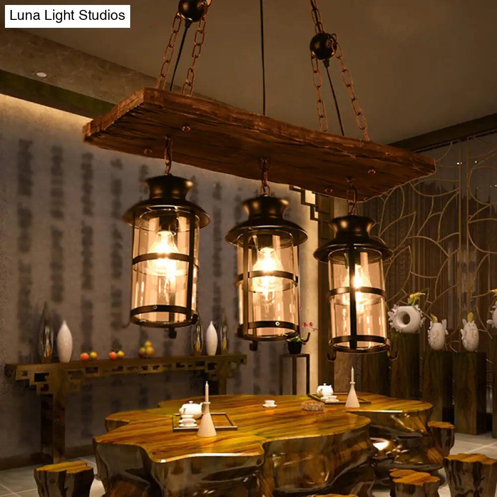 Antique Iron Lantern Chandelier For Commercial Restaurant Lighting With Wooden Pendant Wood / G