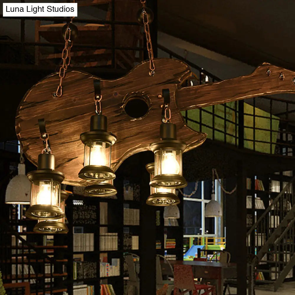 Antique Iron Lantern Chandelier For Commercial Restaurant Lighting With Wooden Pendant Wood / A