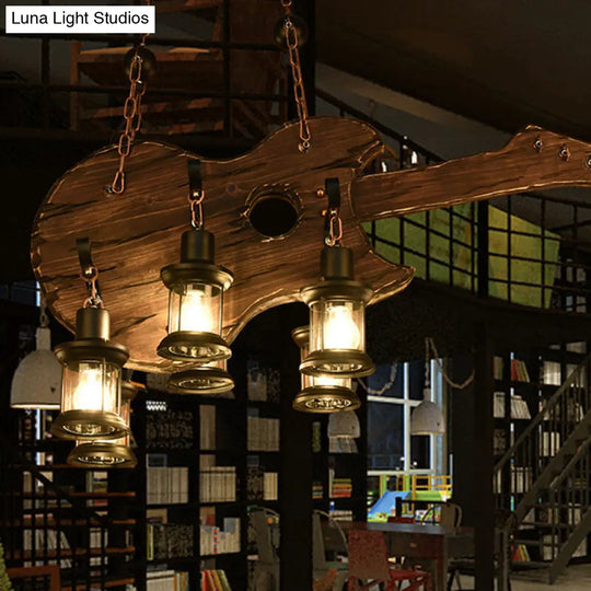 Antique Iron Lantern Chandelier For Commercial Restaurant Lighting With Wooden Pendant Wood / A