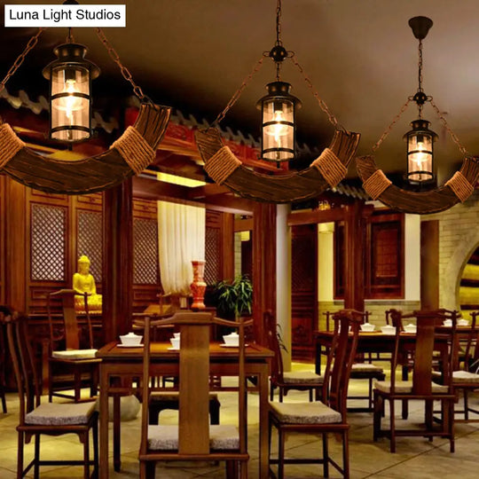 Antique Iron Lantern Chandelier For Commercial Restaurant Lighting With Wooden Pendant Wood / H