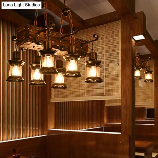 Antique Iron Lantern Chandelier For Commercial Restaurant Lighting With Wooden Pendant Wood / E