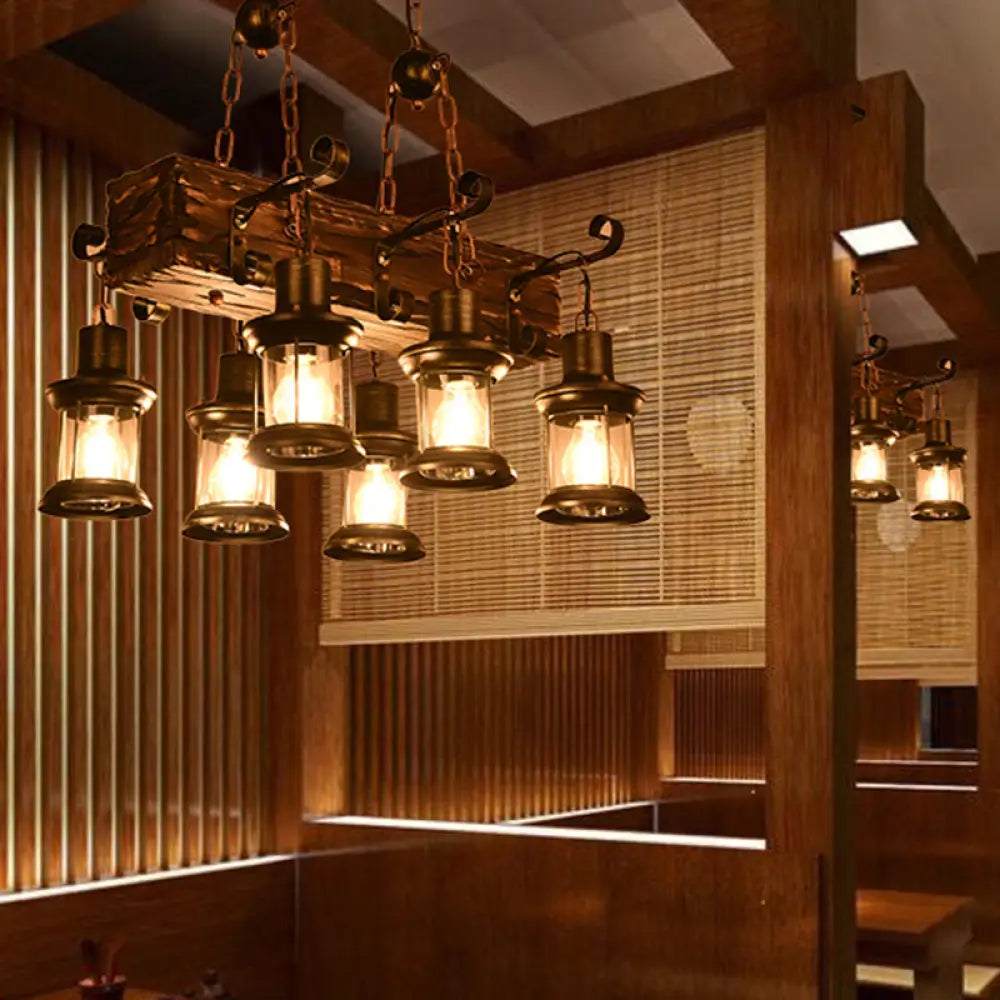 Iron Lantern Chandelier Antique Pendant Lighting For Commercial Restaurants With Wooden Accents