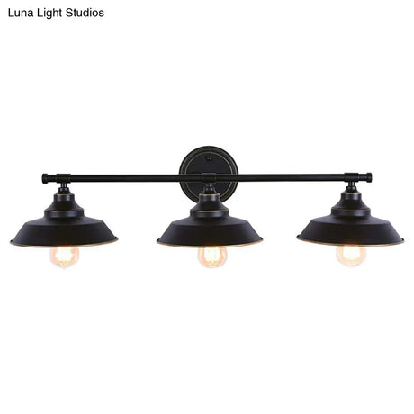 Iron Linear Vanity Wall Lights: 3-Head Mirror Lights With Barn Shade