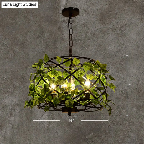 Iron Pendant Ceiling Light With Retro Bird Nest Design And Green Decorative Ivy – Single