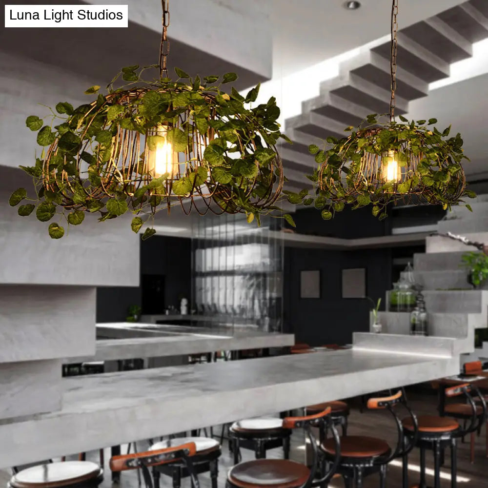Green Ivy Decor Retro Bird Nest Iron Pendant Ceiling Light With Single Suspension