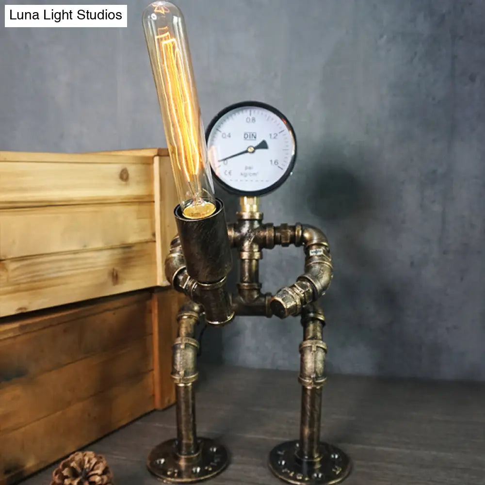 Iron Pipe Art Night Lamp - Industrial Table Light In Bronze For Boys Room