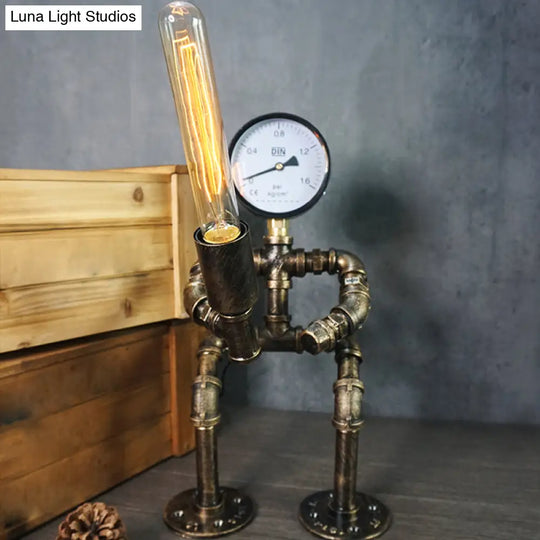 Iron Pipe Art Night Lamp - Industrial Table Light In Bronze For Boys Room