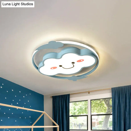 Iron Rainbow/Cloud Flush Mount Led Ceiling Light - Cartoon Pink/Blue Fixture For Kids’ Bedroom