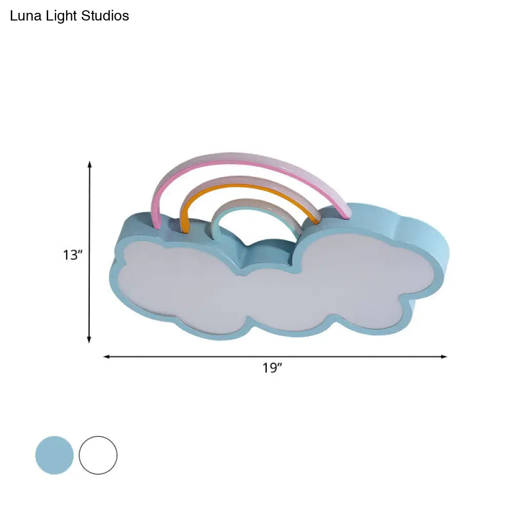 Iron Rainbow & Cloud Led Flushmount Ceiling Light For Nursery - White/Blue 19/23