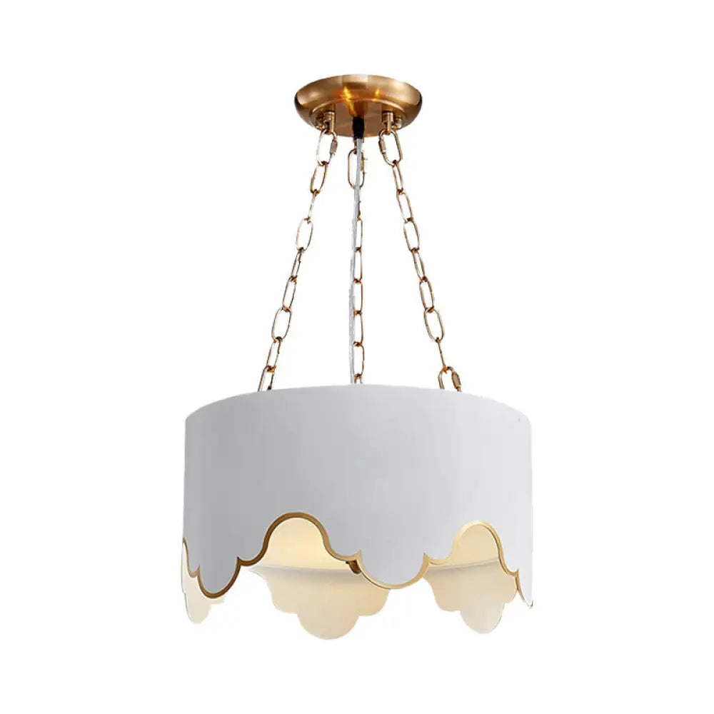 Iron Ruffled Edge Drop Lamp Postmodern 1 Bulb Pink/White Hanging Ceiling Light For Dining Room