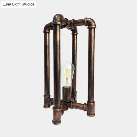 Iron Rust Industrial Nightstand Lamp With Cross Pipe Design - Task Lighting For Restaurants