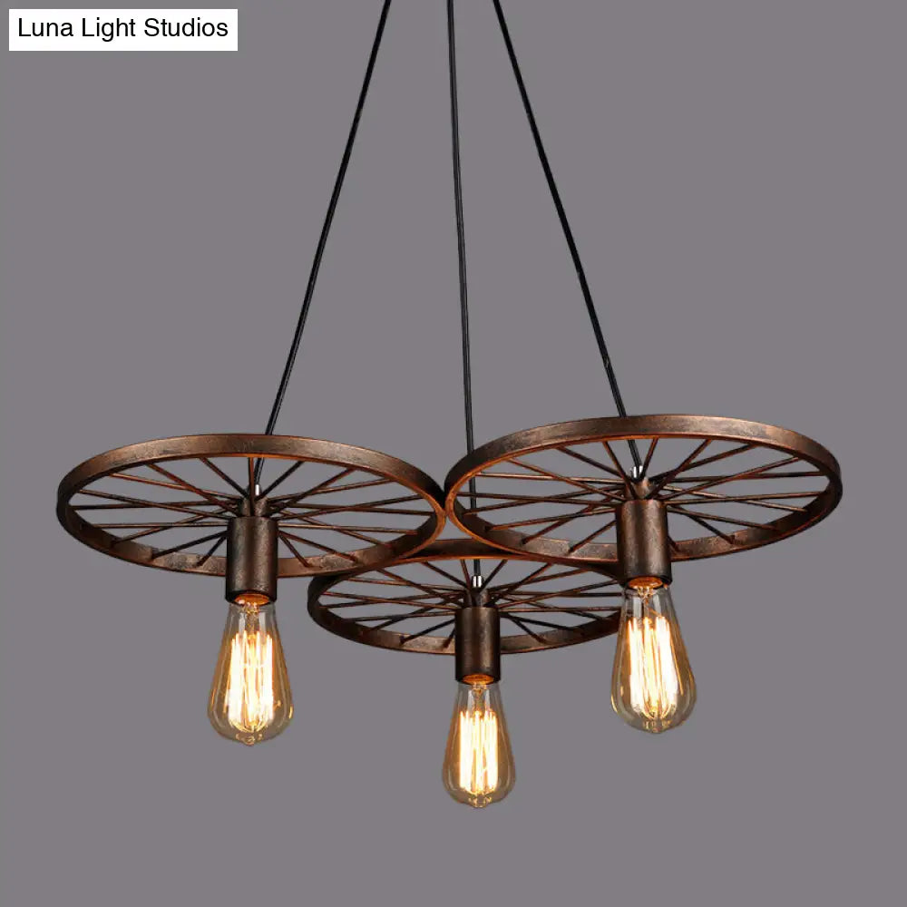 Industrial Rustic Wheel Chandelier - Wrought Iron 3/6-Head Suspension Pendant For Dining Room