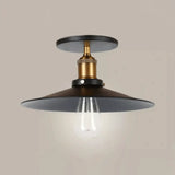 Iron Saucer Farmhouse Ceiling Mount Lamp - 1-Bulb Semi Flush Light Fixture In Black 8.5/10/12 Width