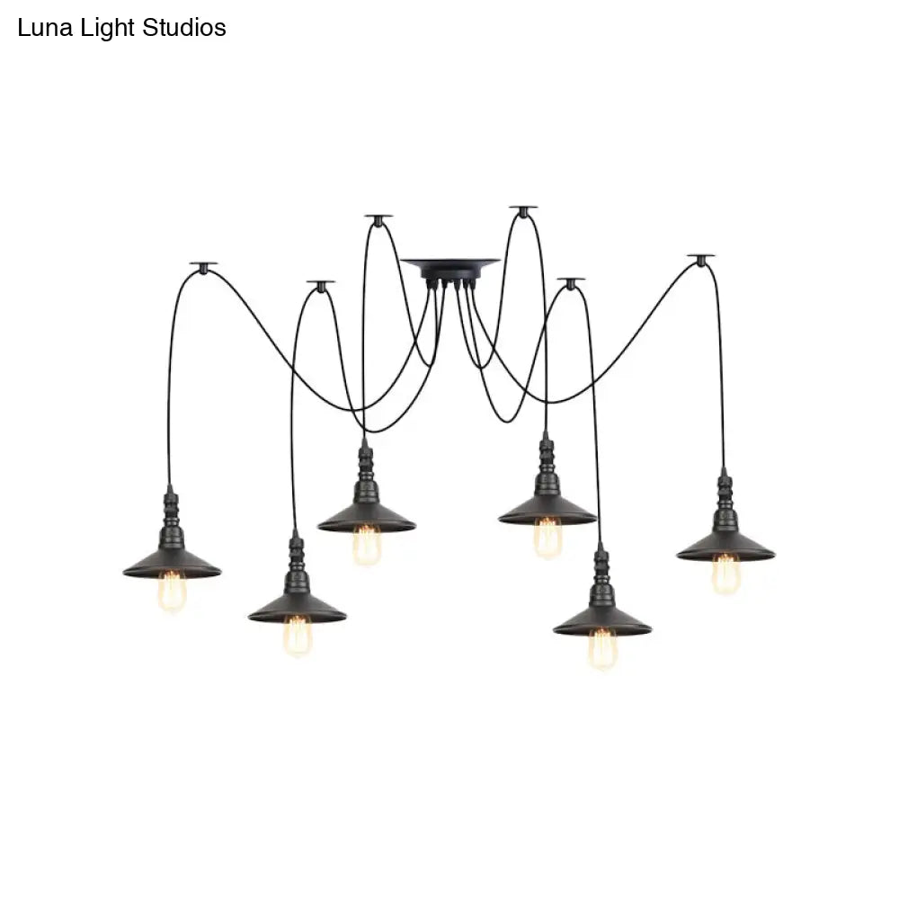Vintage Iron Saucer Led Pendant - Black 2/3/6 Lights Bar Swag Pendulum Lamp
