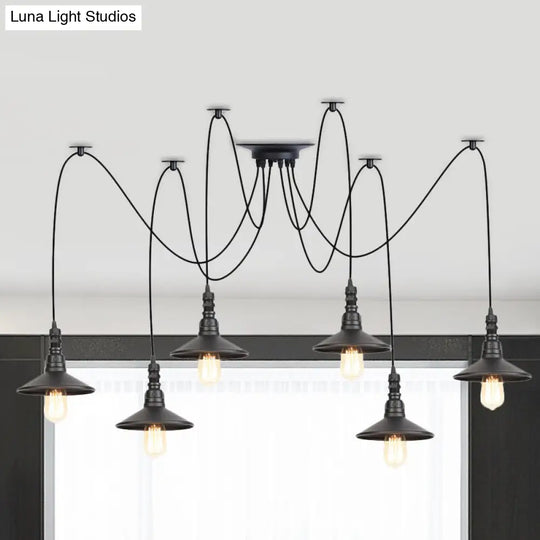 Vintage Iron Saucer Led Pendant - Black 2/3/6 Lights Bar Swag Pendulum Lamp 6 /