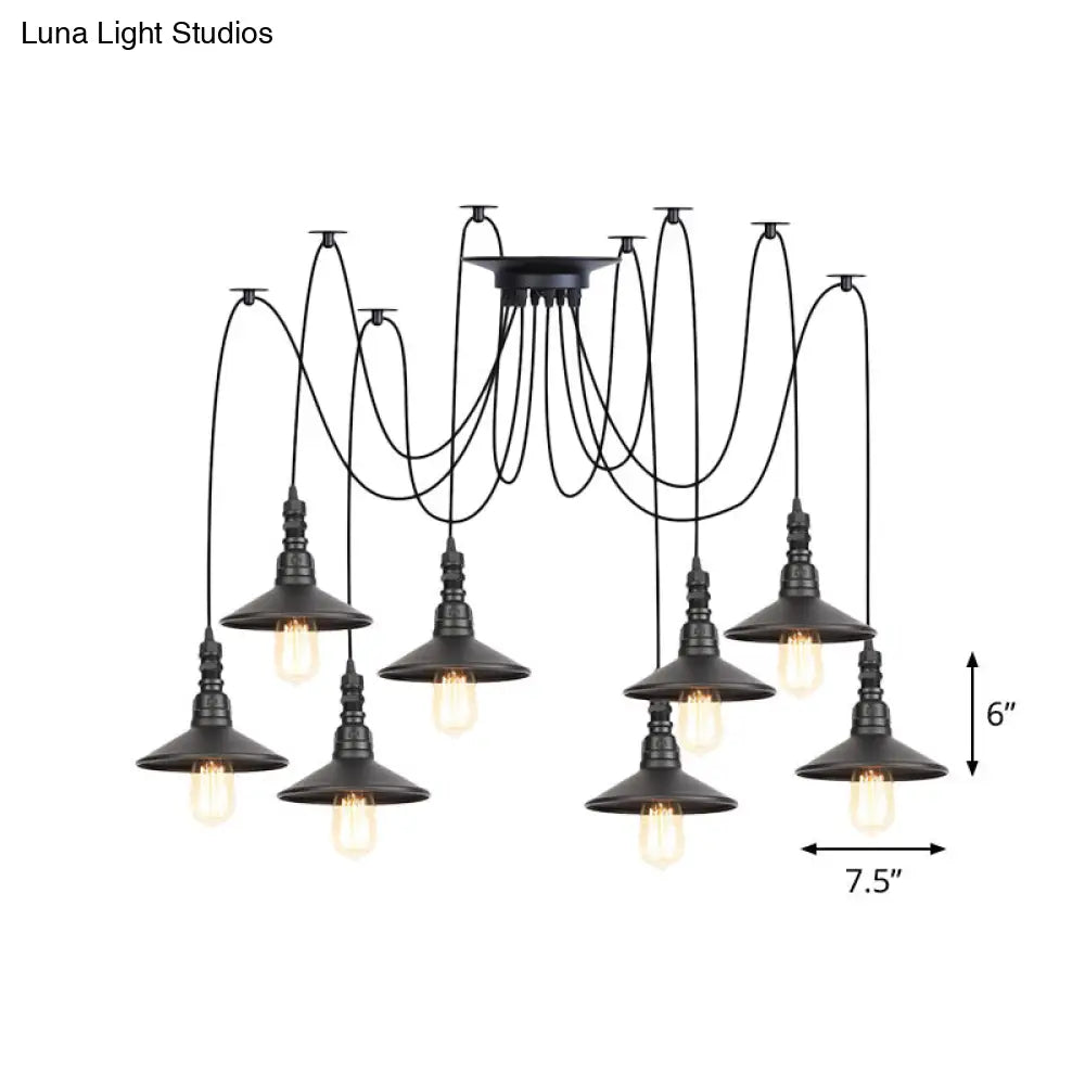 Vintage Iron Saucer Led Pendant - Black 2/3/6 Lights Bar Swag Pendulum Lamp