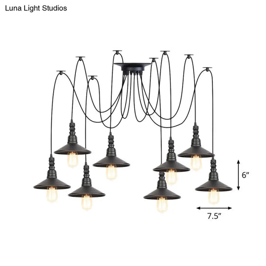 Vintage Iron Saucer Led Pendant - Black 2/3/6 Lights Bar Swag Pendulum Lamp