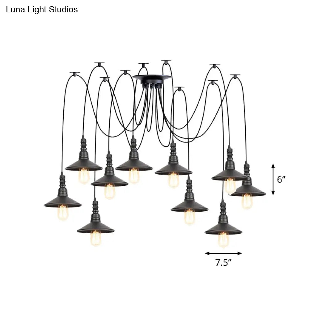 Vintage Iron Saucer Led Pendant - Black 2/3/6 Lights Bar Swag Pendulum Lamp