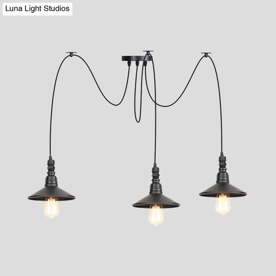 Vintage Iron Saucer Led Pendant - Black 2/3/6 Lights Bar Swag Pendulum Lamp