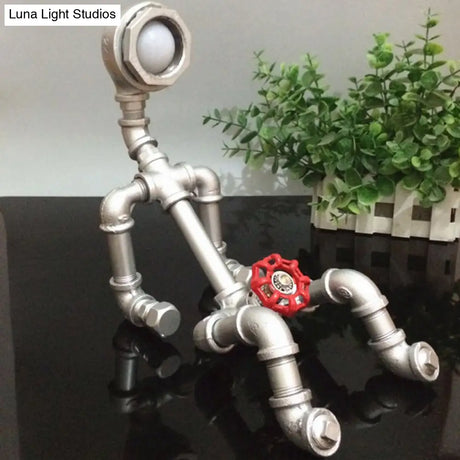 Iron Silver Industrial Table Lamp With Rotary Valve Switch