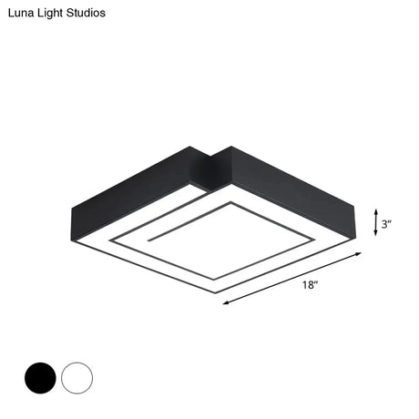 Iron Square Led Flush Mount Lighting - 18’/21.5’ White/Black Bedroom White/Warm Light