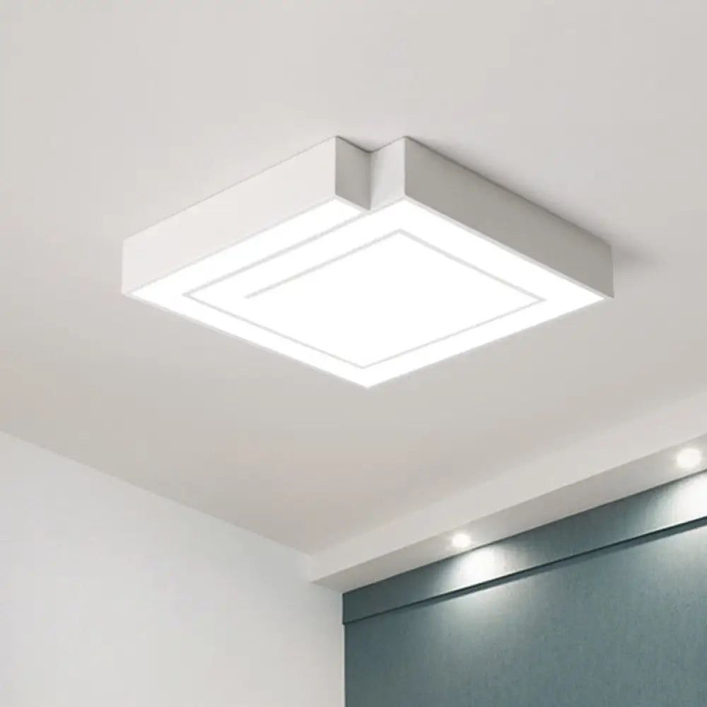 Iron Square Led Flush Mount Lighting - 18’/21.5’ White/Black Bedroom White/Warm Light White /