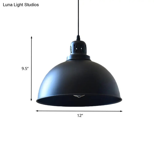 Iron Suspension Pendant Lamp - Antiqued Black Finish 1-Bulb Domed Stairway Design 6/7.5/12 Width